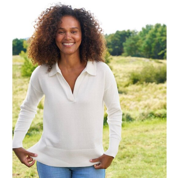 L.L. Bean Cotton/Cashmere Polo Collared Sweater Extra Small Sea Salt - Picture 2 of 10